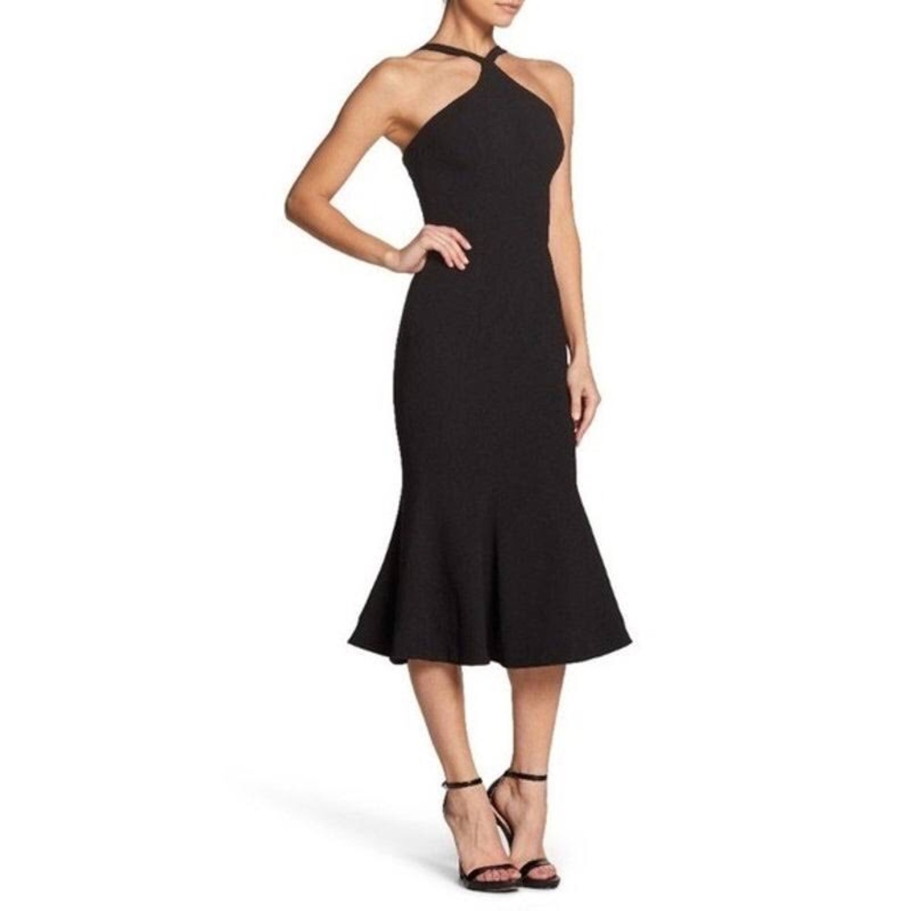 Dress The Population Tessa Crepe Mermaid Cross Front Dress in Black size Medium